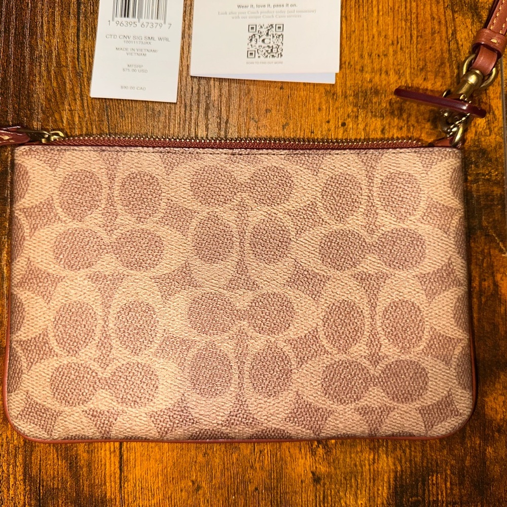 Coach Signature Brown and Tan Wristlet - Picture 6 of 7